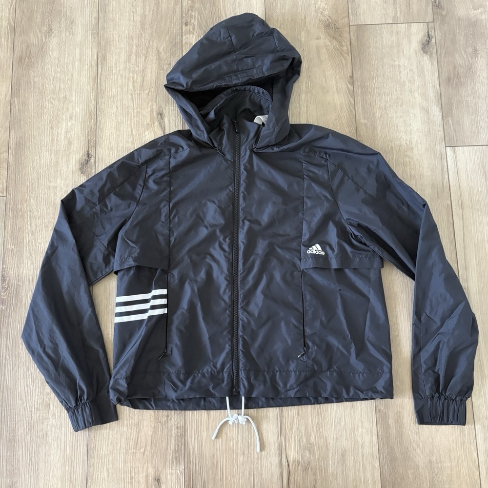 Adidas Full Zip Hooded Windbreaker Womens Medium Jacket Pockets Performancewear